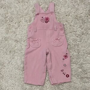 Vintage Koala Kids Pink Overalls with Heart and Flower Details